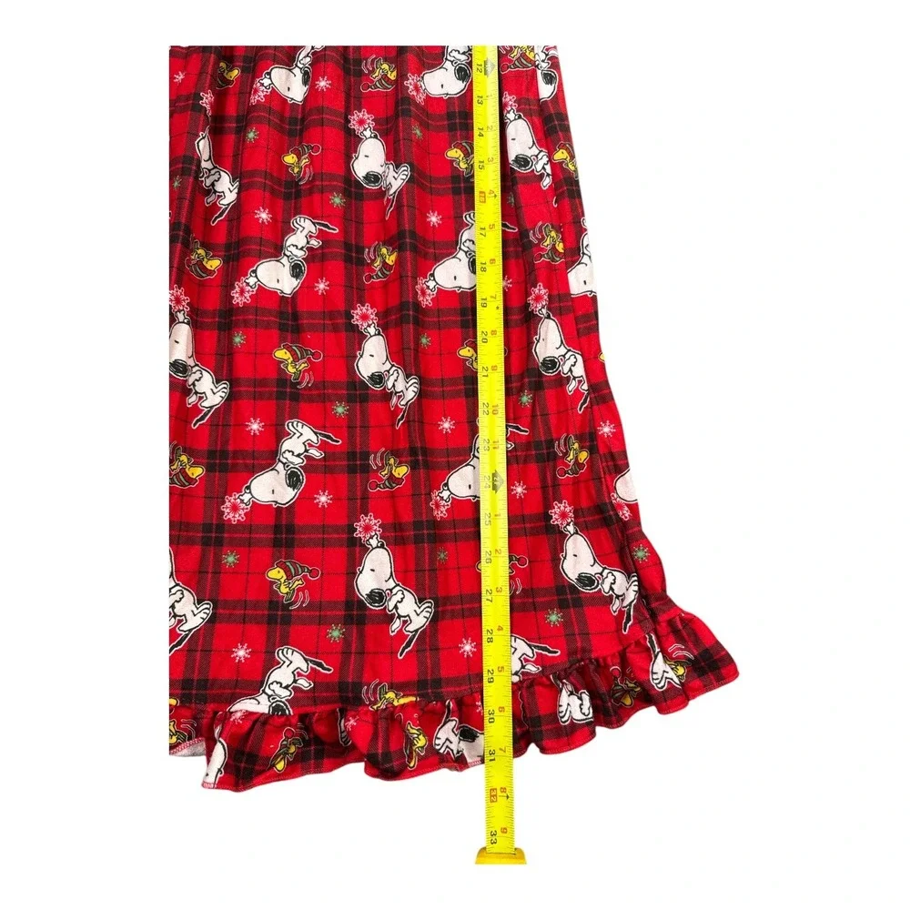 Peanuts Snoopy Plaid Nightgown Pajamas Red Flame Resistant Kids‎ XS